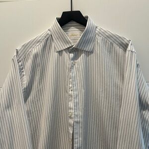 Brioni White and Gray Striped Dress Shirt